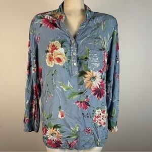 ❤️ Floral Made in Italy 🇮🇹 Button-Up Blouse - Blue L